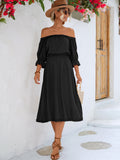 Frilled Off-Shoulder Sleeve Dress