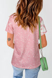 Pink Leopard Heart Shaped Bleached Print Short Sleeve T Shirt