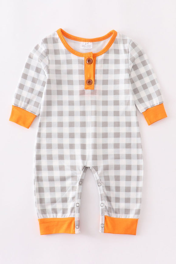 Mustard grey check baby romper