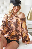 TIE DYE LEOPARD BURNOUT PRINT TERRY TOP WITH BUBBLE SLEEVES