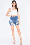 FRONT & BACK DISTRESSED DENIM SHORTS