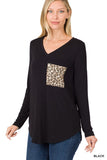 V Neck Leopard Pocket Top