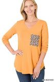 V Neck Leopard Pocket Top