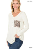 V Neck Leopard Pocket Top