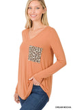 V Neck Leopard Pocket Top