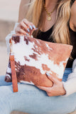 Faux Fur Cow Animal Print Clutch