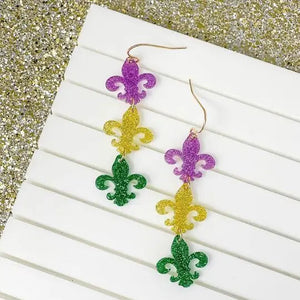 PREORDER: Shimmer Fleur De Lis Trio Dangle Earrings