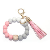 Colorblock Beaded Bracelet with Tassel Keychains