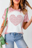 Pink Leopard Heart Shaped Bleached Print Short Sleeve T Shirt