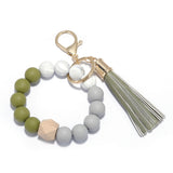 Colorblock Beaded Bracelet with Tassel Keychains