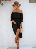 Frilled Off-Shoulder Sleeve Dress