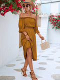 Frilled Off-Shoulder Sleeve Dress