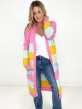 Candy Ribbon Color Block Long Knit Cardigan