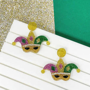 PREORDER: Shimmer Mardi Gras Mask Dangle Earrings