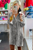 Long Sleeve Leopard Animal Print Shirt Dress