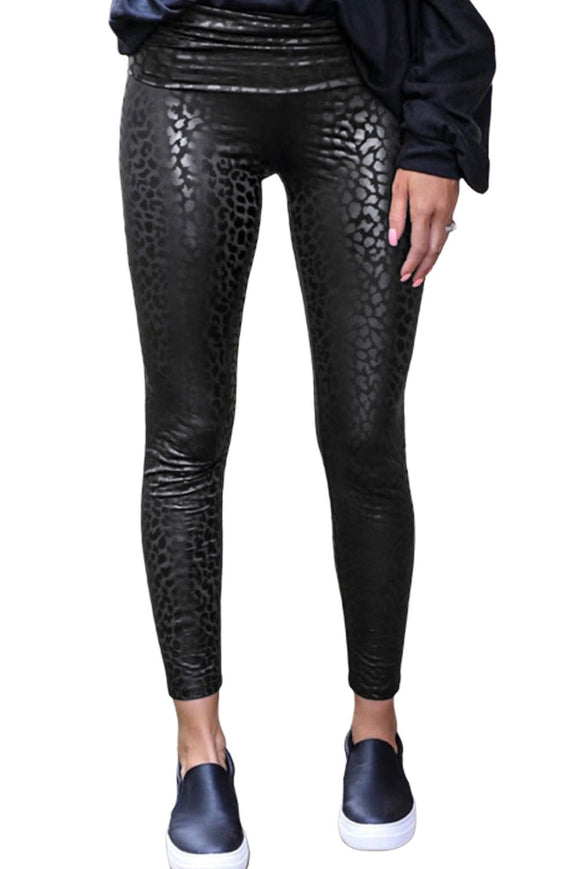 Leopard Textured Faux Leather Leggings