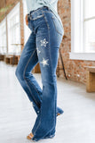 Star Print Split Seam Flared Jeans