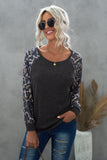 Leopard Patch Ribbed Loose Blouse