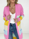 Candy Ribbon Color Block Long Knit Cardigan