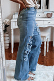 High Waist Ripped Flare Leg Jeans