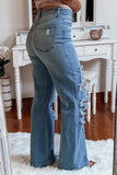 High Waist Ripped Flare Leg Jeans