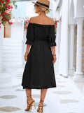 Frilled Off-Shoulder Sleeve Dress