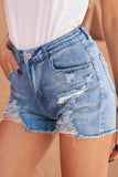 Blue High Rise Destroyed Denim Short