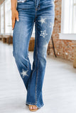 Star Print Split Seam Flared Jeans