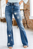 Star Print Split Seam Flared Jeans