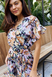 Floral Tie Belt Ruffled Romper