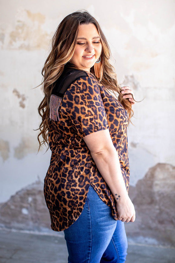 Leopard Short Sleeve With Chain Fringe Shirt