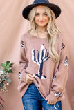 Cactus Pattern Taupe Sweater