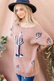 Cactus Pattern Taupe Sweater