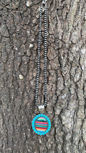 CONCHO SERAPE TURQUOISE BEADED  NECKLACE