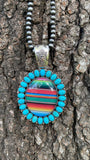 CONCHO SERAPE TURQUOISE BEADED  NECKLACE