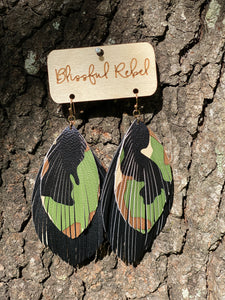 Camo Leather Feather Earring