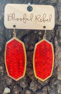 Red Sequin Elongated Earrings