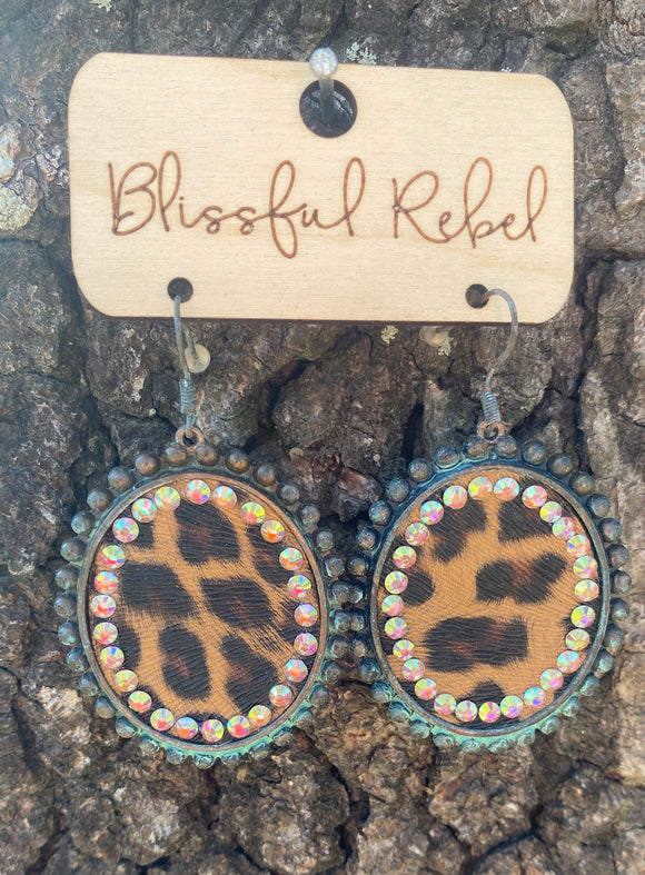 Patina Leopard Round Bling Earrings