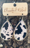 Cowhide Teardrop Bling Earrings