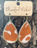 Cowhide Teardrop Bling Earrings