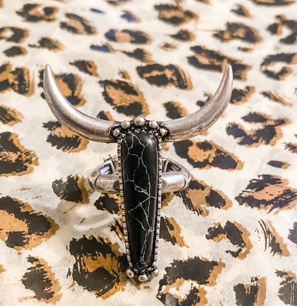 Longhorn Black Stone Ring