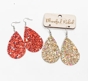 Teardrop Glitter Leather Earrings