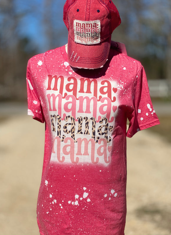 Mama Heart Sleeve Bleached Graphic T-shirt