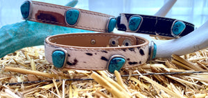 Genuine Leather Snap Bracelet W/ Turquoise Stones