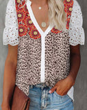 Leopard Hollow-Out Sleeves Shirt