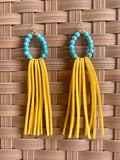 Turquoise Beaded Loop Faux Suede Tassel Earrings