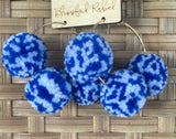 Pom Pom Triple Hoop Earrings - Blue & White