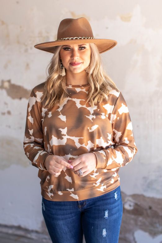 Cowhide Cropped Neck Top
