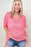 Cotton Bleu Lace V Neck Drop Shoulder Oversize Top