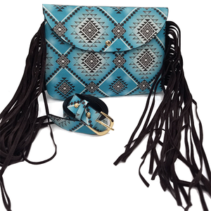 Crossbody/Belt GeoAztec bag with Fringe